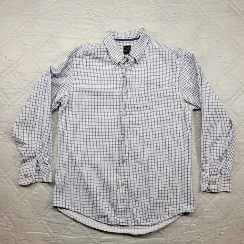 T. Harris of London blue check long sleeve dress shirt size‎ L